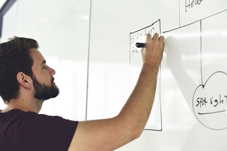 A man writing on a board