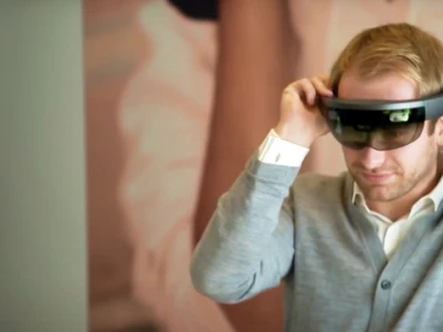 Man trying on Microsoft HoloLens