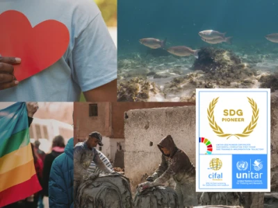 Collage of images that represent SDG's